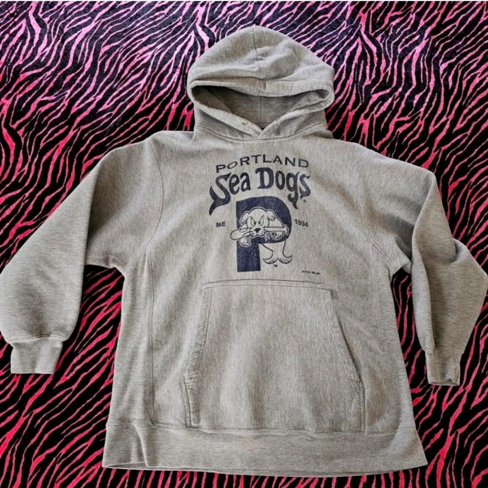 Portland Maine Sea Dogs Heather Gray Youth Vintage Hoodie Sz L Youth baseball